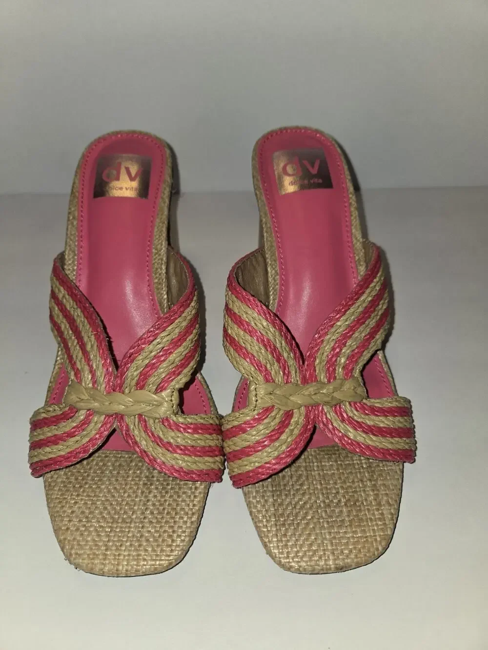 Dolce Vita Haady US Womens Size 7.5 Pink Espadrille Woven Rattan Block Heel